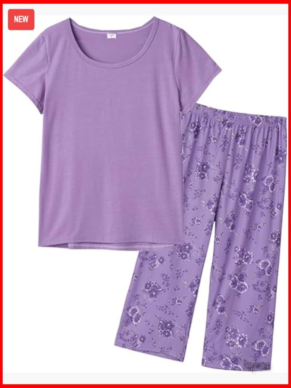 Women's Short Sleeve Top & Capri Pajama Set 2-Piece Loungewear Plus Size